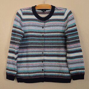 Talbots Nordic Faire Isle Sweater Cardigan 1X Petite Lambswool Colorful Crewneck